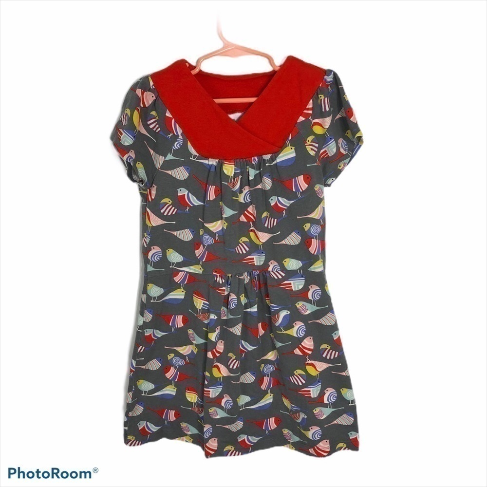 Tea Collection Bird Print Fit Flare Dress Sz 7 Kid